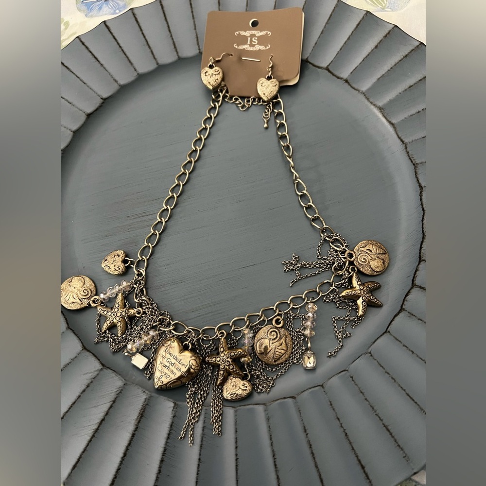 Matching necklace and earring set with a scripture engraved on the heart